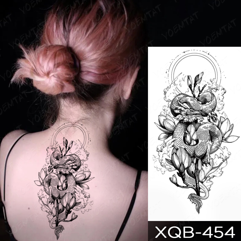 Hình Xăm Dán Tạm Thời Hình Con Rắn/Rồng/Hoa Hồng/Rồng Chống Nước Màu Đen