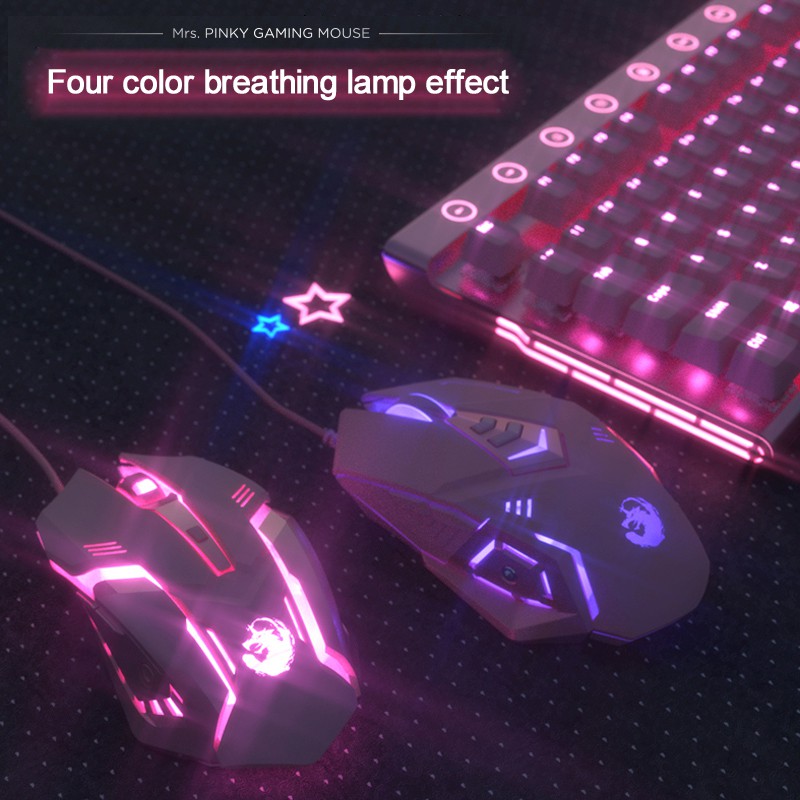 Chuột máy tính Gaming con LED có đèn chống ồn dễ thương màu hồng Siêu Phẩm dành cho nữ chơi game thủ Pink quang silent chuộc Mouse PC laptop cute Gamming