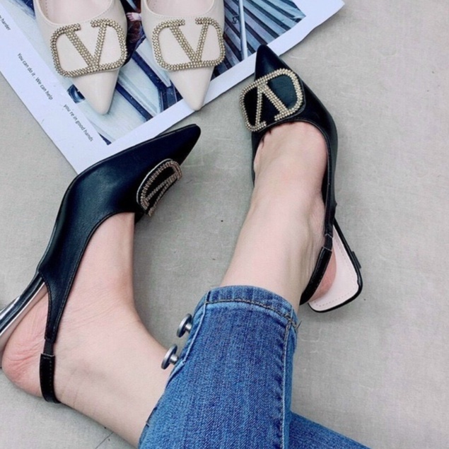 ẢNH THẬT (mã G07 ) GIÀY CAO GÓT NỮ KHÓA V DA LỲ MỀM GÓT ĐŨA CAO 7P ÊM CHÂN SIÊU XINH