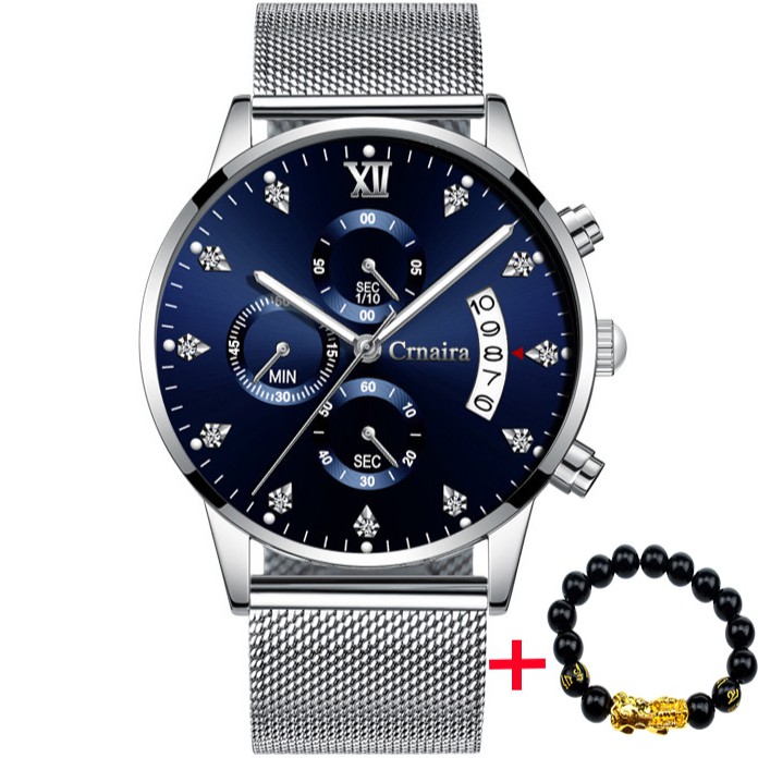Đồng hồ nam chạy 6kim CRNAIRA dây thép mành cao cấp C029 + TẶNG VÒNG TAY TỲ HƯU | BigBuy360 - bigbuy360.vn