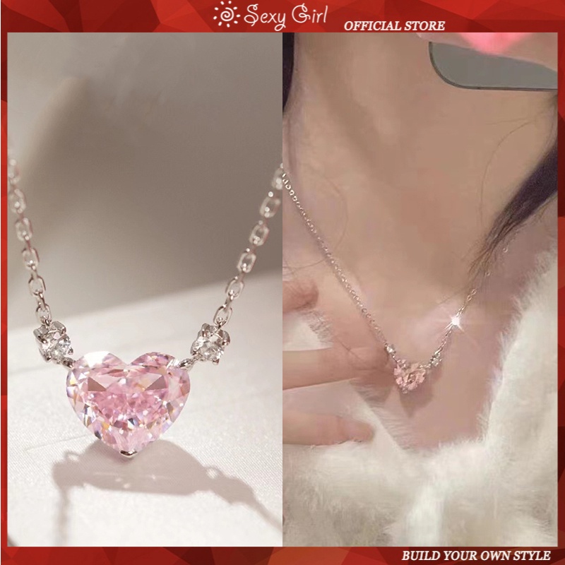 Vòng cổ Mặt Trái Tim Màu Hồng Thiết Kế Quyến Rũ Thời Trang Cao Cấp Cho Nữ