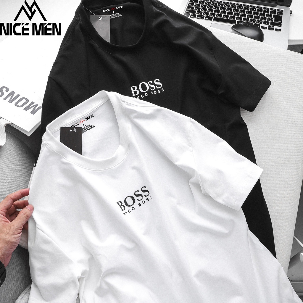 Áo thun nam cổ tròn BOSS, chất cotton chính phẩm vải dày dặn bo cổ đồng màu- NICEMEN