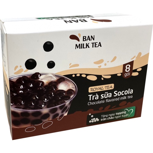 Trà sữa socola kèm trân châu tự pha Ban Milk Tea (1 hộp gồm 8 gói trà sữa 22g + 8 gói trân châu 30g)