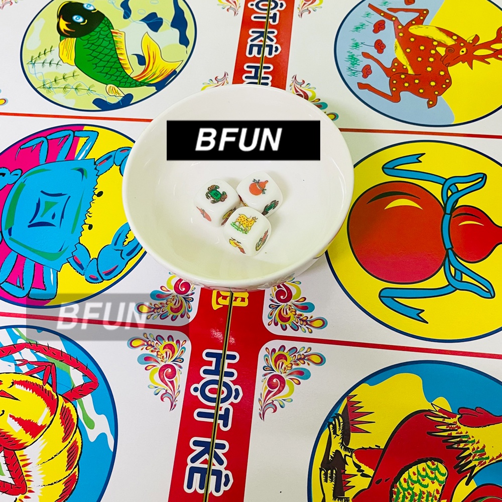 Bộ Bầu Cua Tôm Cá BÀN NHỰA Xúc Xắc Đá Cao Cấp - Lắc Bầu Cua, Boardgame - Đồ Chơi Trẻ Em BFUN