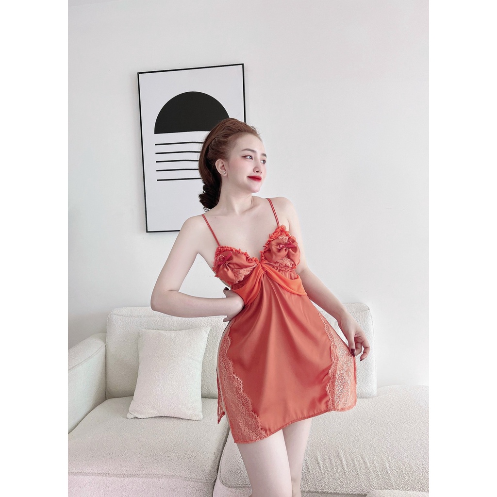 Váy Ngủ Nữ Sexy Phối Ren TUTA Đầm Ngủ Xẻ Tà Gợi Cảm V202