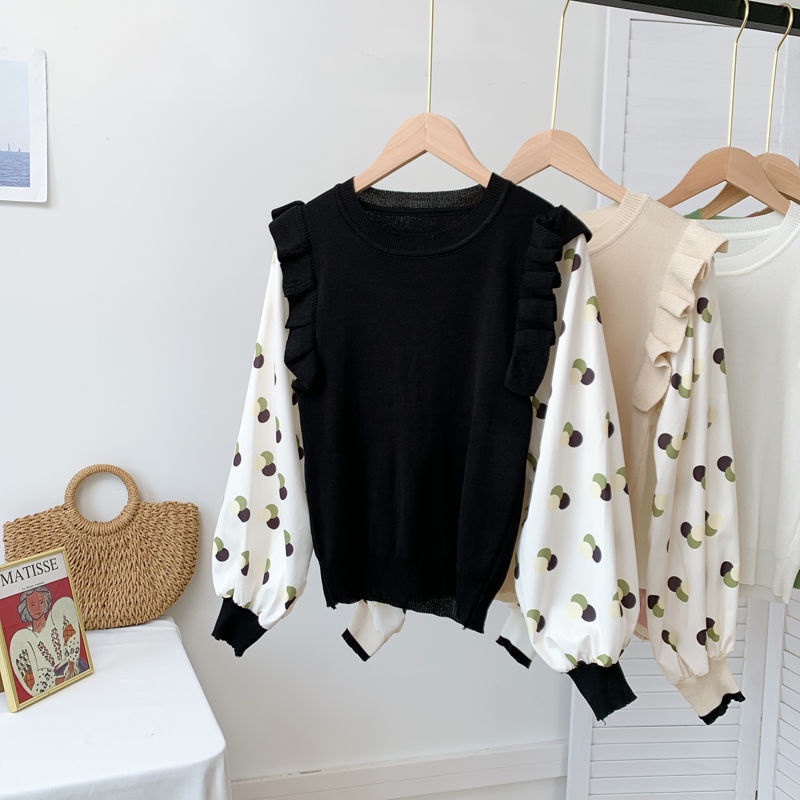 Áo Len Tay Dài Dáng Ôm Thiết Kế Chắp Vá Thời Trang Mới Dành Cho Bạn Nữ