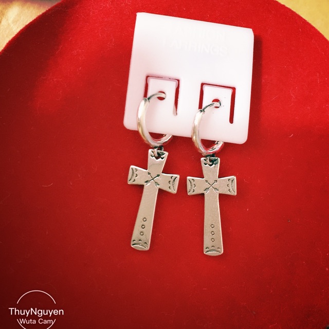 Khuyên tai thánh giá nam nữ bạc ta