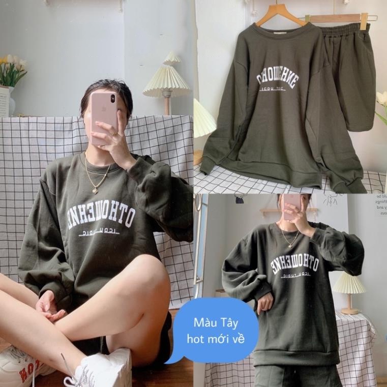 Set áo nỉ OTHO bộ quần áo nỉ phong cách Ulzzang tay bồng in chữ kèm quần [Ảnh thật/Video] Set bộ Hàn quốc