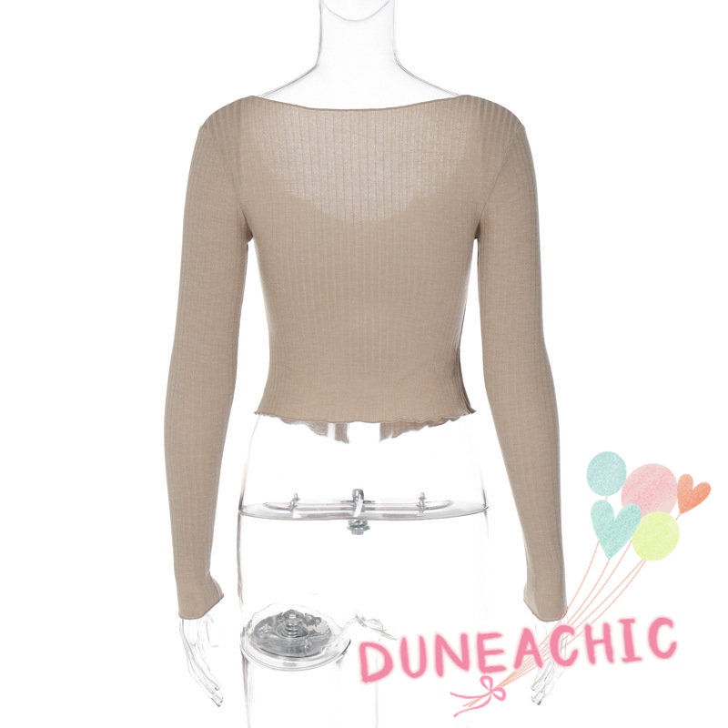 Áo Thun Tay Dài Phối Bèo Màu Trơn Thiết Kế Xẻ Tà Cá Tính