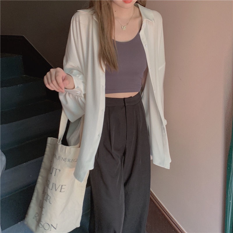 Áo Sơ Mi Cardigan Tay Dài Dáng Rộng Phong Cách Hong Kong Cổ Điển Dễ Phối Đồ