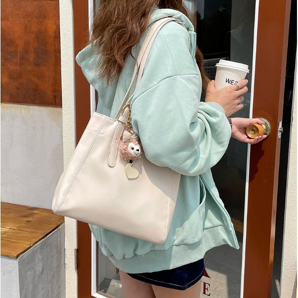 Túi tote da đeo vai da trơn cúc bấm 2 bên vừa A4 cực xinh