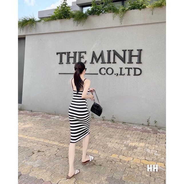 Đầm Body Nữ Kẻ Ngang B01,Đầm Body Chất Co Giãn Thoải Mái