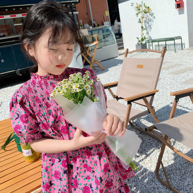 Đầm tay ngắn phồng in hoa thời trang mùa hè cho bé gái
