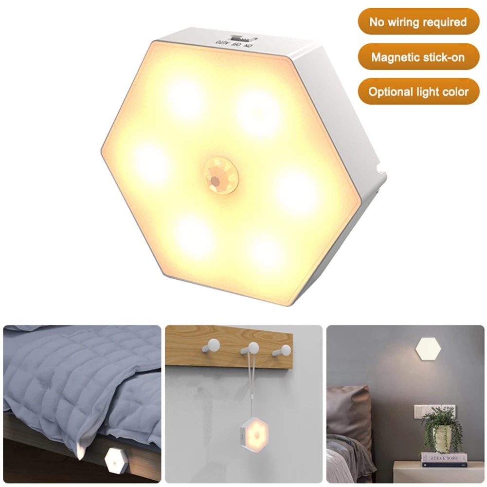 Infrared Motion Human Induction Lighting/Hexagon Motion Sensor Light/Bedroom Cabinet Wardrobe Staircase Battery Operated Wall Lamp