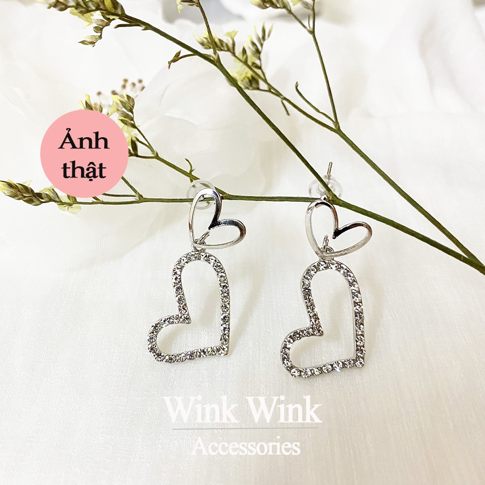 [GIÁ MỞ BÁN - SALE 1 NGÀY] Khuyên tai trái tim đính đá| Bông tai bạc 925 - Phụ kiện Wink Accessories L1L08