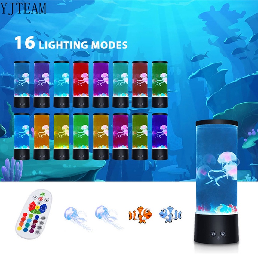 🐙READY STOCK🐙LED Điều khiển từ xa Đèn sứa USB + Pin Sử dụng kép Ánh sáng ban đêm Thay đổi màu sắc bể nuôi sứa Bể cá cảnh