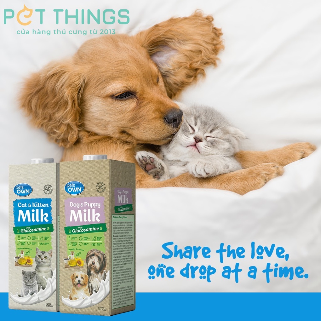 Sữa pha sẵn cho chó mèo Pets Own bổ sung Glucosamine hộp 1 Lít