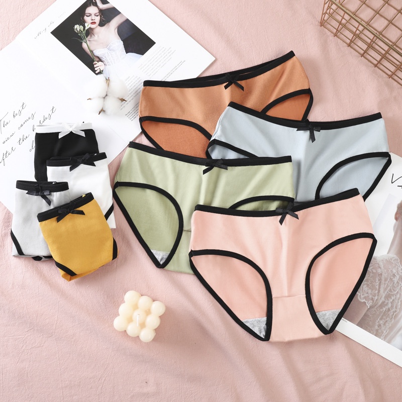 Quần Lót Nữ Cotton Trơn Viền Đen, Đính Nơ Xinh, Mềm Mịn, Thoáng Mát - Subo Shop