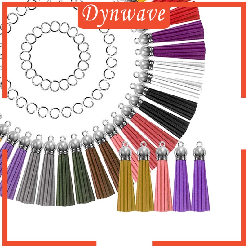 [DYNWAVE] 50Pcs Leather Keychain Tassels Pendants Fringe with Split Rings Craft Supply