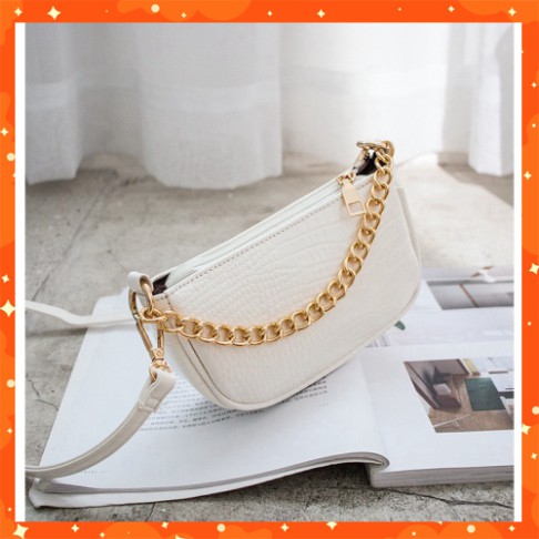 Túi đeo chéo, túi kẹp nách vân cá sấu phối xích vàng thời trang Hàn Quốc KN04 - Chjp Xjnh Boutique