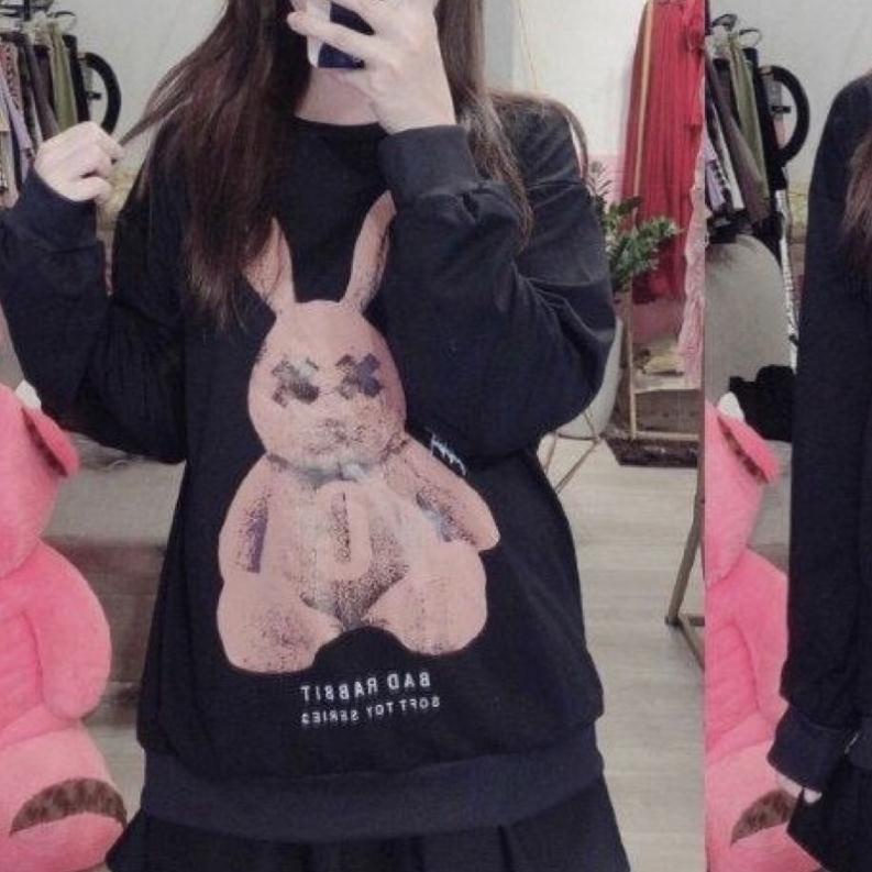 Áo Thun Sweater nỉ chui đầu Thỏ Nhiều Hiệu Ứng Màu, Áo Nỉ Cổ Tròn Form Rộng tay bồng nam nữ freesize