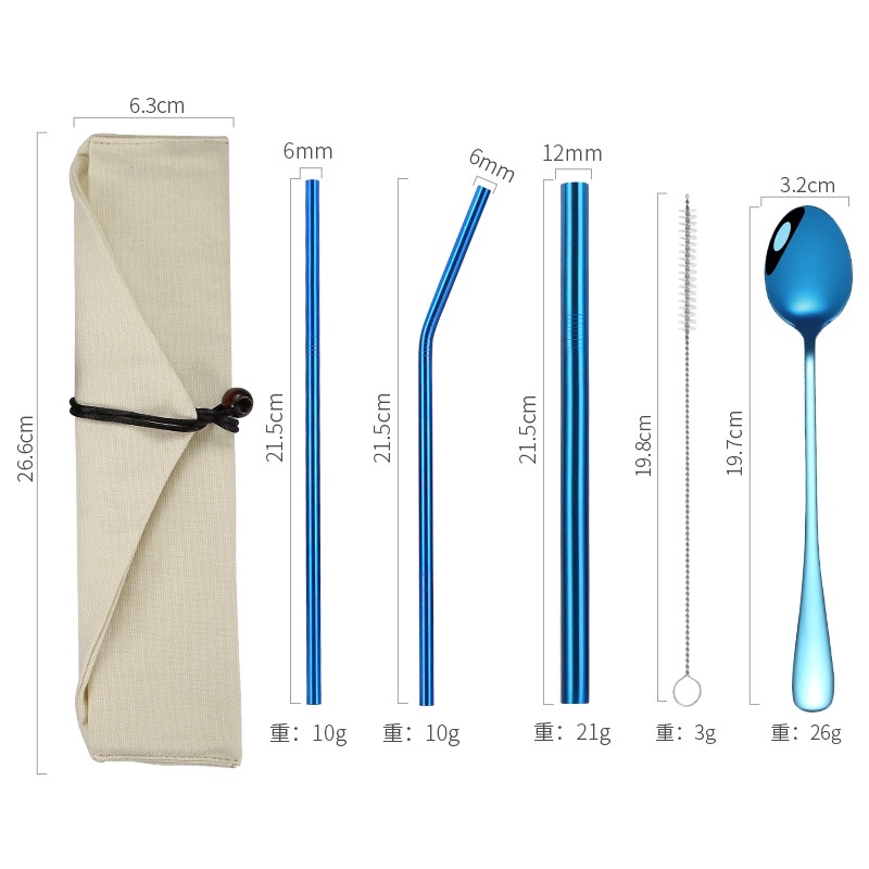 Bộ Ống Hút Và Muỗng Bằng Thép Không Gỉ 304