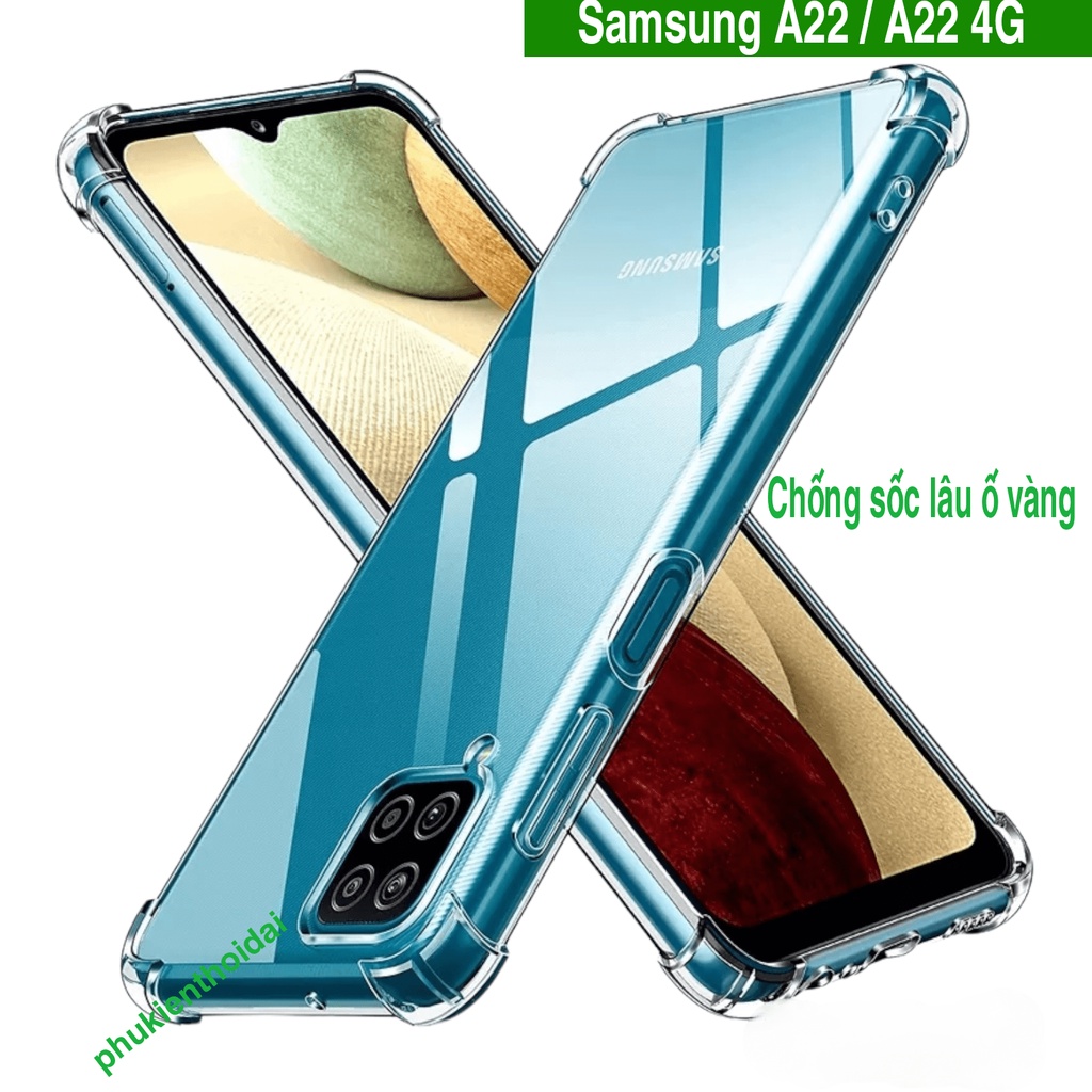 Ốp lưng Samsung A22 / A22 4G dẻo trong suốt lồi 4 góc chống sốc lâu ố vàng cao cấp