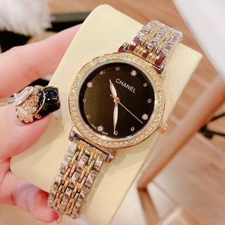 Đồng Hồ Nữ Thời Trang Chanel Dây Thép Không Gỉ Đeo Tay Cao Cấp Chống Nước Viền Kim Loại