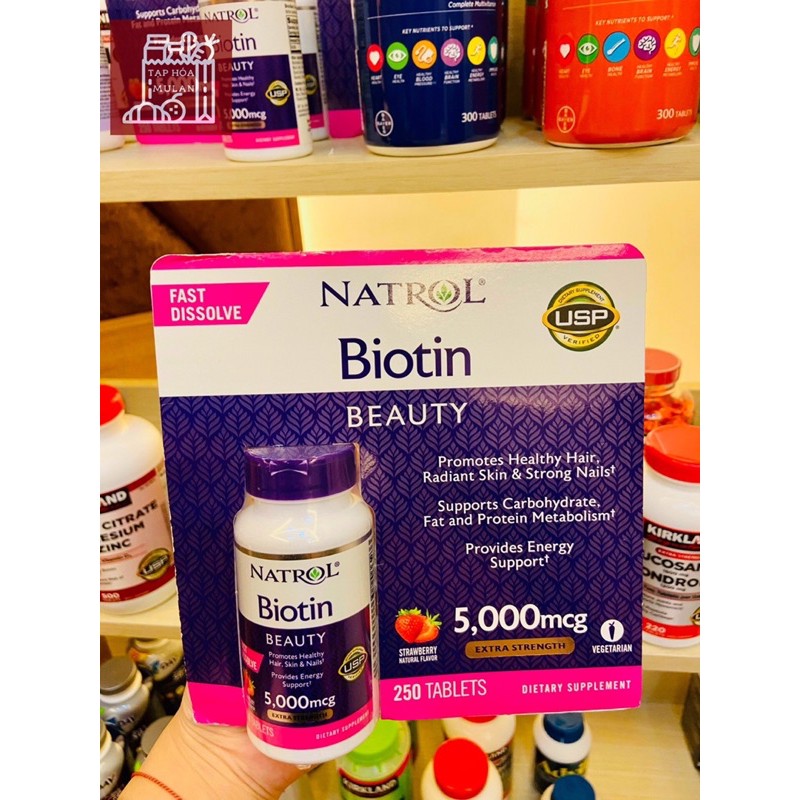 Natrol Biotin Beauty 5000mcg hương Dâu 250viên