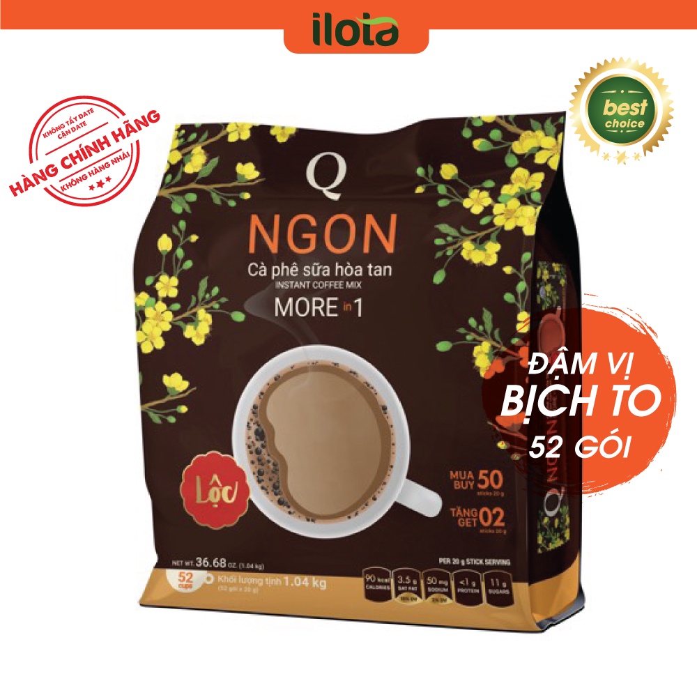 Cà Phê Hoà tan 3 in 1 Ngon (Bịch To 52 gói x 20gr) Q Cafe sữa uống liền Express Trần Quang Coffee