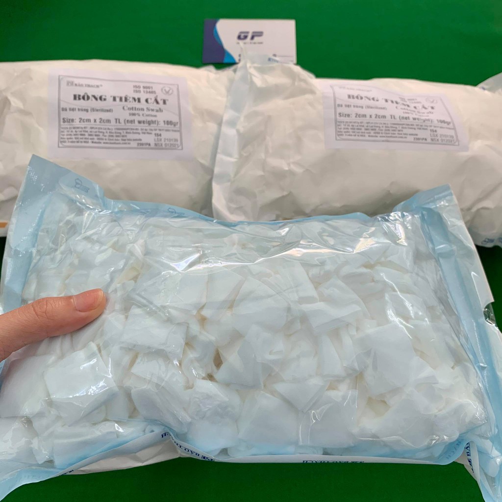 BÔNG TIÊM CẮT TIỆT TRÙNG BẢO THẠCH 100gr MIẾNG VUÔNG 2x2CM DATE MỚI NHẤT
