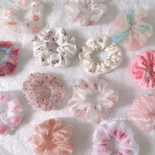 Buộc tóc scrunchies tone màu hồng đỏ