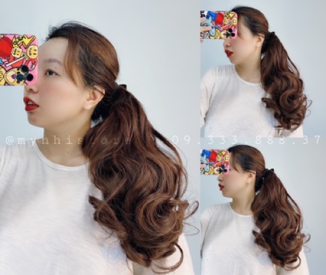 &lt;ẢNH THẬT KÈM CLIP&gt; Tóc cột dây buộc xoăn phồng 45cm tm38