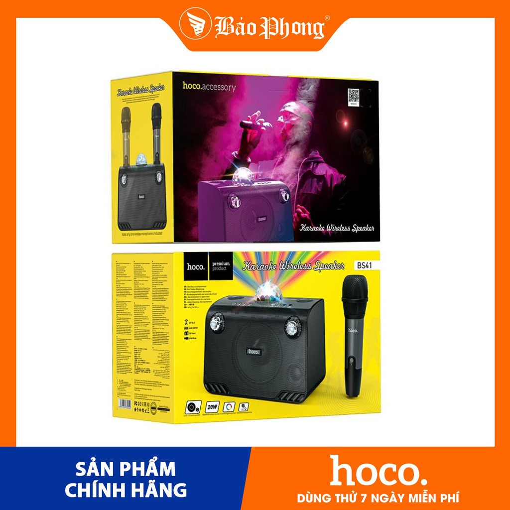 [Mã ELHACE giảm 4% đơn 300K] Bộ loa karaoke Bluetooth V5.0 kèm micro HOCO BS41 mini để bàn trong gia đình văn phòng