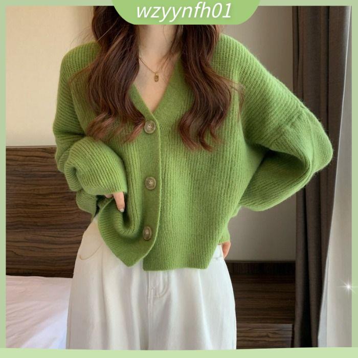 Áo croptop cardigan Áo Khoác Len Cardigan Ngắn Dáng Rộng Cổ Chữ V Thời Trang Thu Đông Hàn Quốc Mới 2022