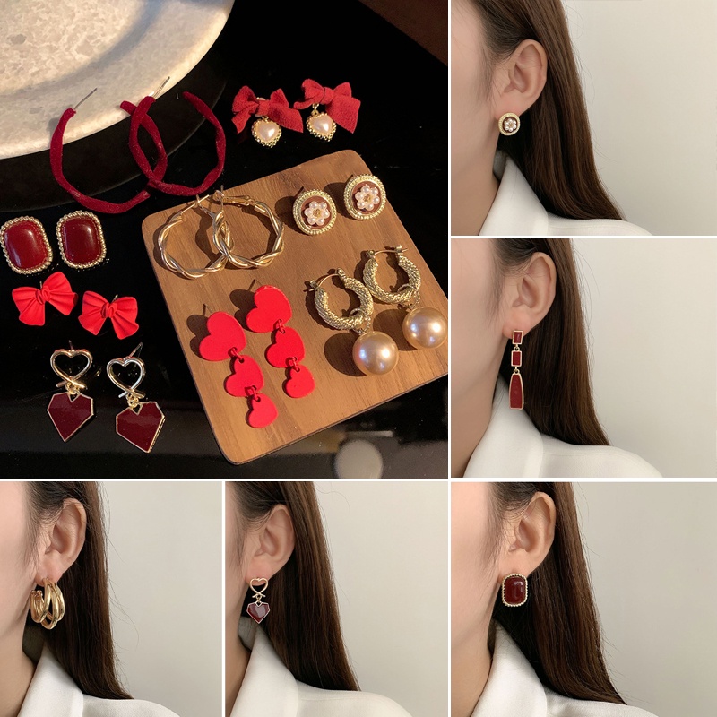 Hoa tai hình nơ đính hạt giả ngọc trai thời trang xinh xắn