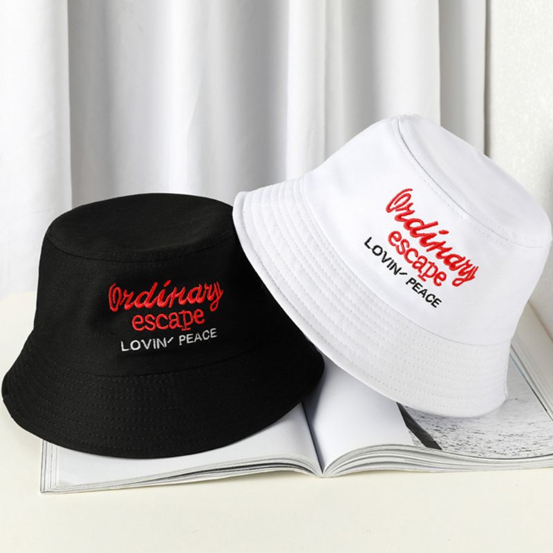 Nón Bucket Rộng Vành Mùa Hè 22 Màu Thêu Họa Tiết Chữ Vui Nhộn Cho Nữ