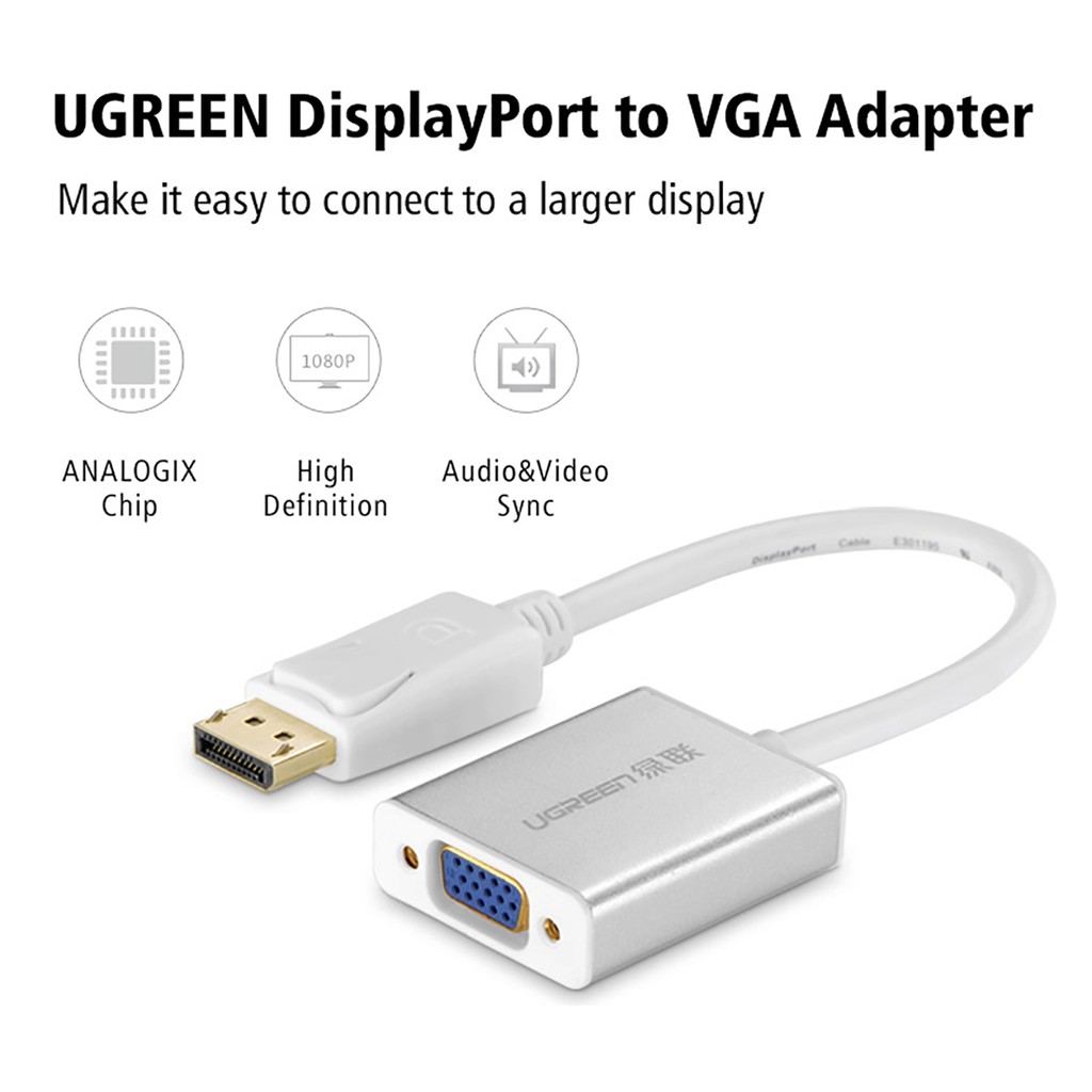 [Mã ELHACE giảm 4% đơn 300K] Cáp Chuyển Đổi DisplayPort Sang VGA Hỗ Trợ Full HD 1080p@60Hz Ugreen DP106 Chính Hãng