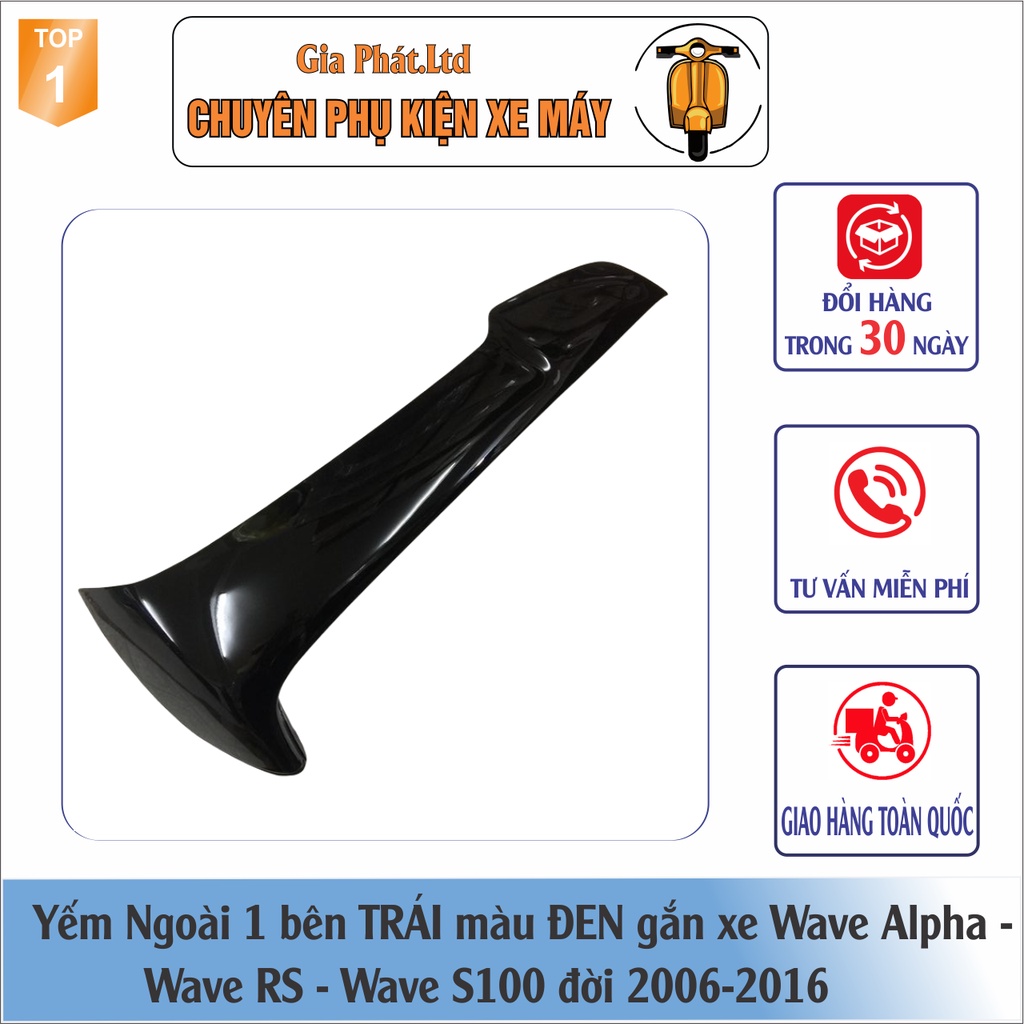 Yếm ngoài 2 BÊN nhựa ABS BỀN ĐẸP gắn xe máy Wave Anpha 100, wave S100, wave RS mới đời 2006-2016 - màu ĐEN