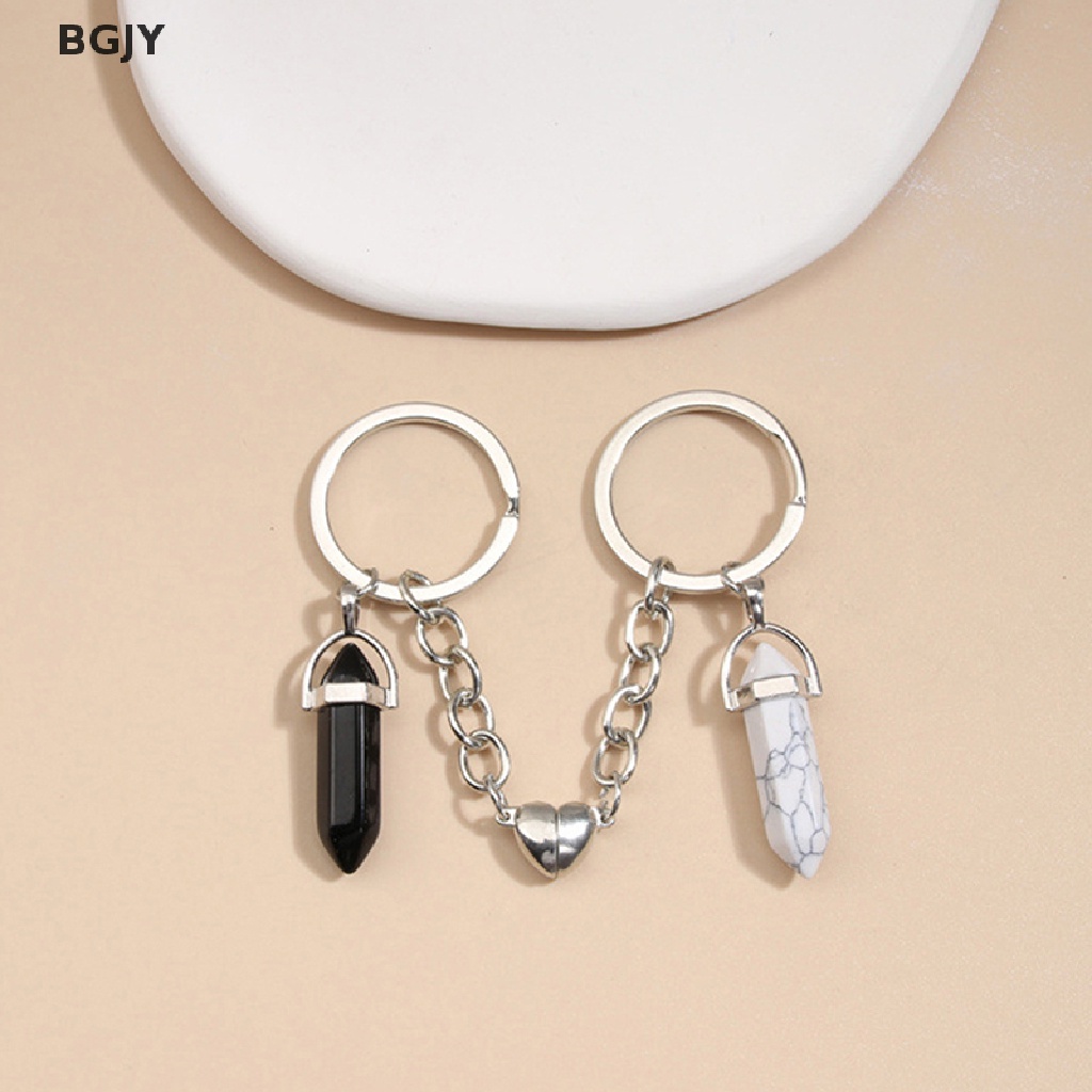 BGJY KeyChain Crystal Quartz Stone Heart Key Ring Magnetic Button Key Chains Gifts NEW