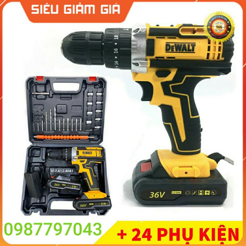 Máy khoan pin dewalt 36v 2pin kèm phụ kiện thiết kế nhỏ gọn, công suất cao