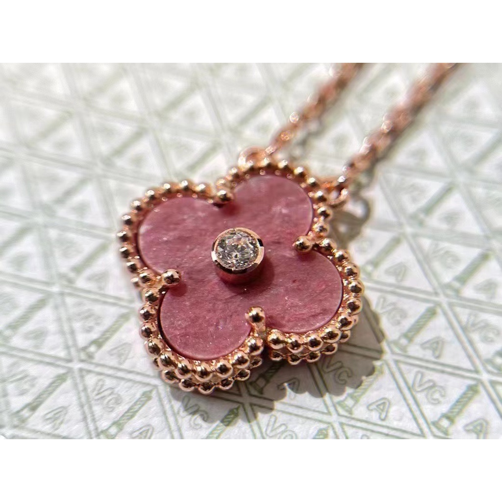 Dây Chuyền Mặt Cỏ Bốn Lá Đính Đá Hồng 18k Phiên Bản Giới Hạn Phong Cách Mới Năm 2021