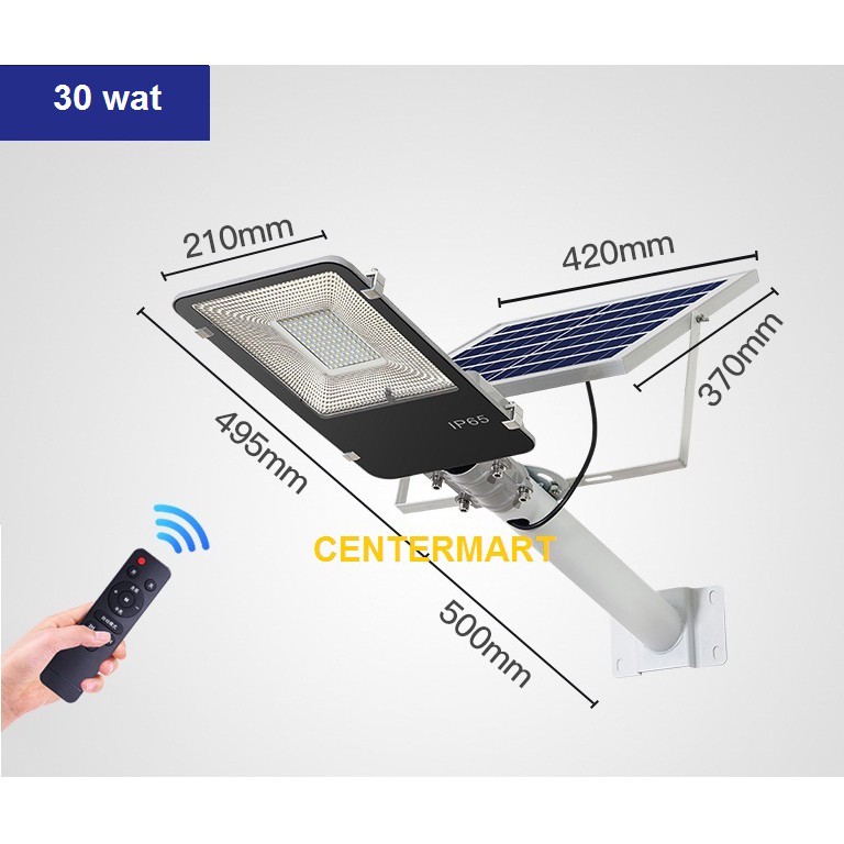 Đèn đường năng lượng mặt trời 30 wat tấm pin NLMT rời - điều khiển từ xa - cảm ứng hồng ngoại