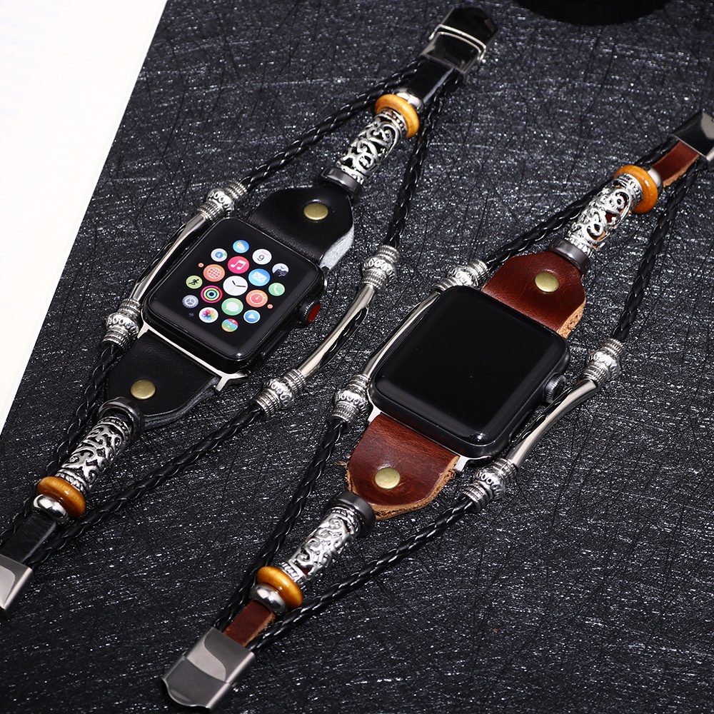 Dây đeo bằng da phong cách Retro cho đồng hồ thông minh Apple 7 6 SE 5 4 3 2 iwatch 45mm 41mm 38mm 42mm 44mm 40mm