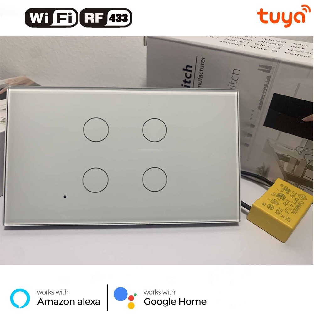 Công tắc Nút Ấn thông minh WIFI Tuya Smart + RF433 1.2.3.4