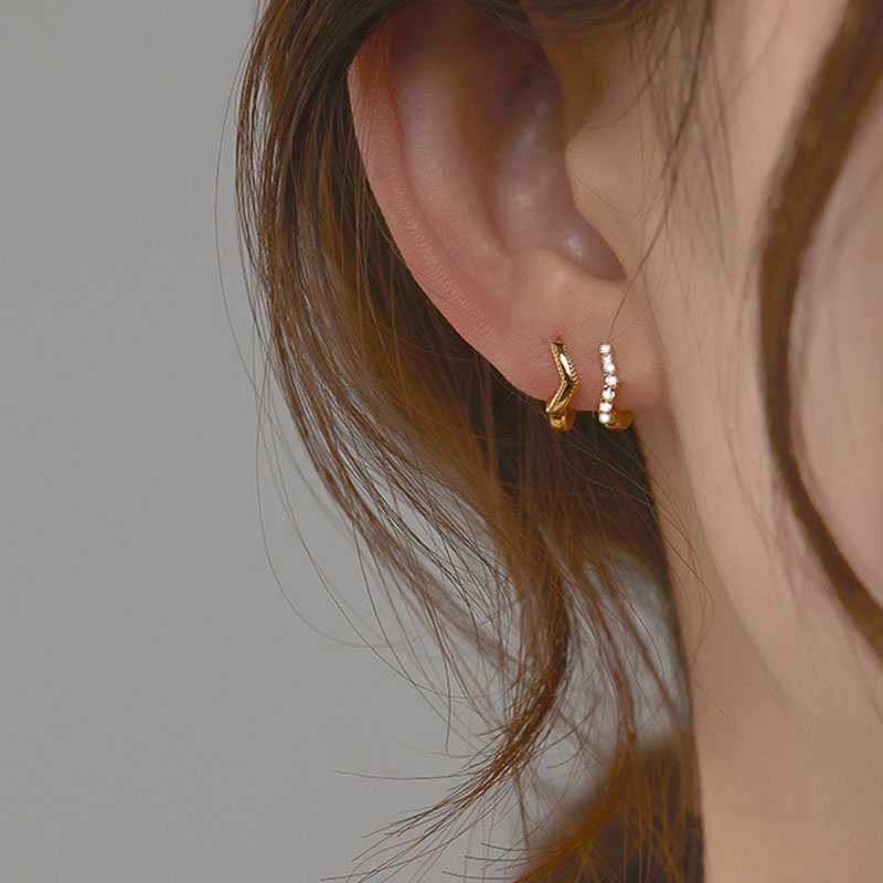 Khuyên Tai Dạng Vòng Mini Đính Đá Zircon Đơn Giản Thời Trang