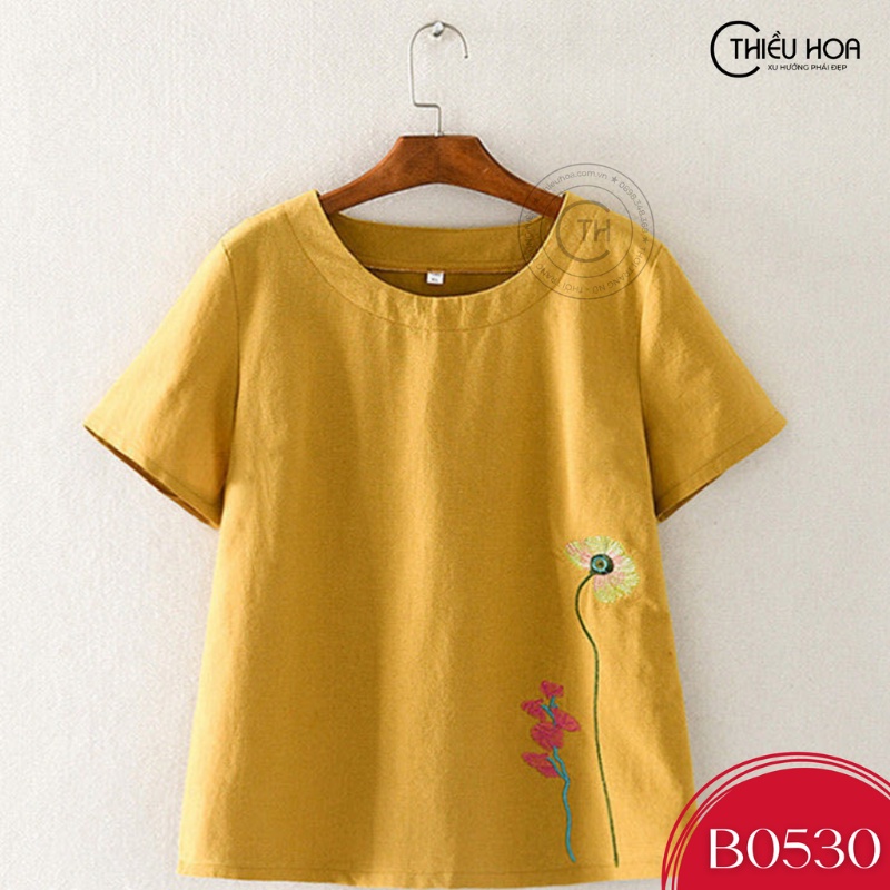 Áo nữ trung niên thêu hoa cotton cao cấp Thiều Hoa B0530