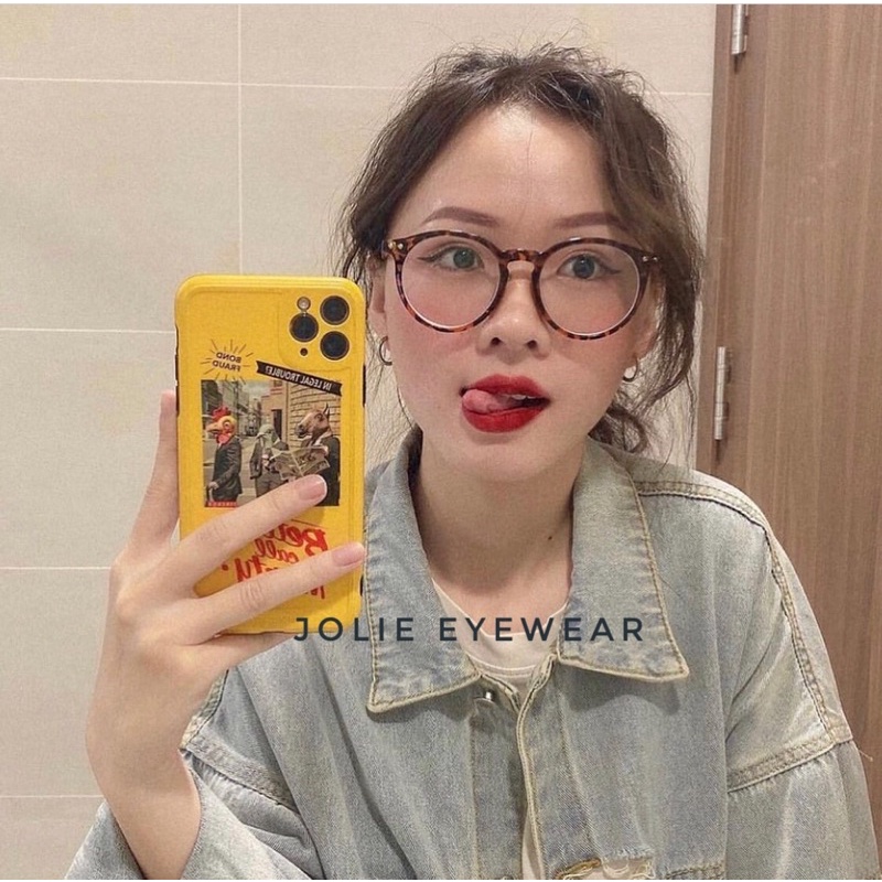 Kính Giả Cận, Gọng Kính Cận Nam Nữ Mắt Tròn Classic Viền Dày Dẻo Han Quoc JOLIE EYEWEAR 3375 chống ánh sáng xanh, UV400