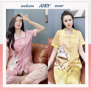 Đồ bộ pijama lụa cao cấp AIRY đồ ngủ nữ họa tiết sang chảnh mã 21A06