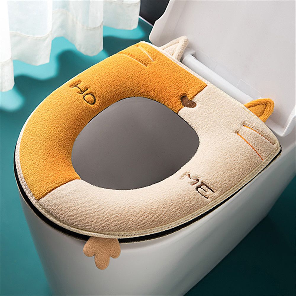 Miếng đệm lót bệ ngồi toilet vải cotton dày mềm mại giữ ấm mùa đông nhiều màu sắc tùy chọn có tay nâng thông dụng